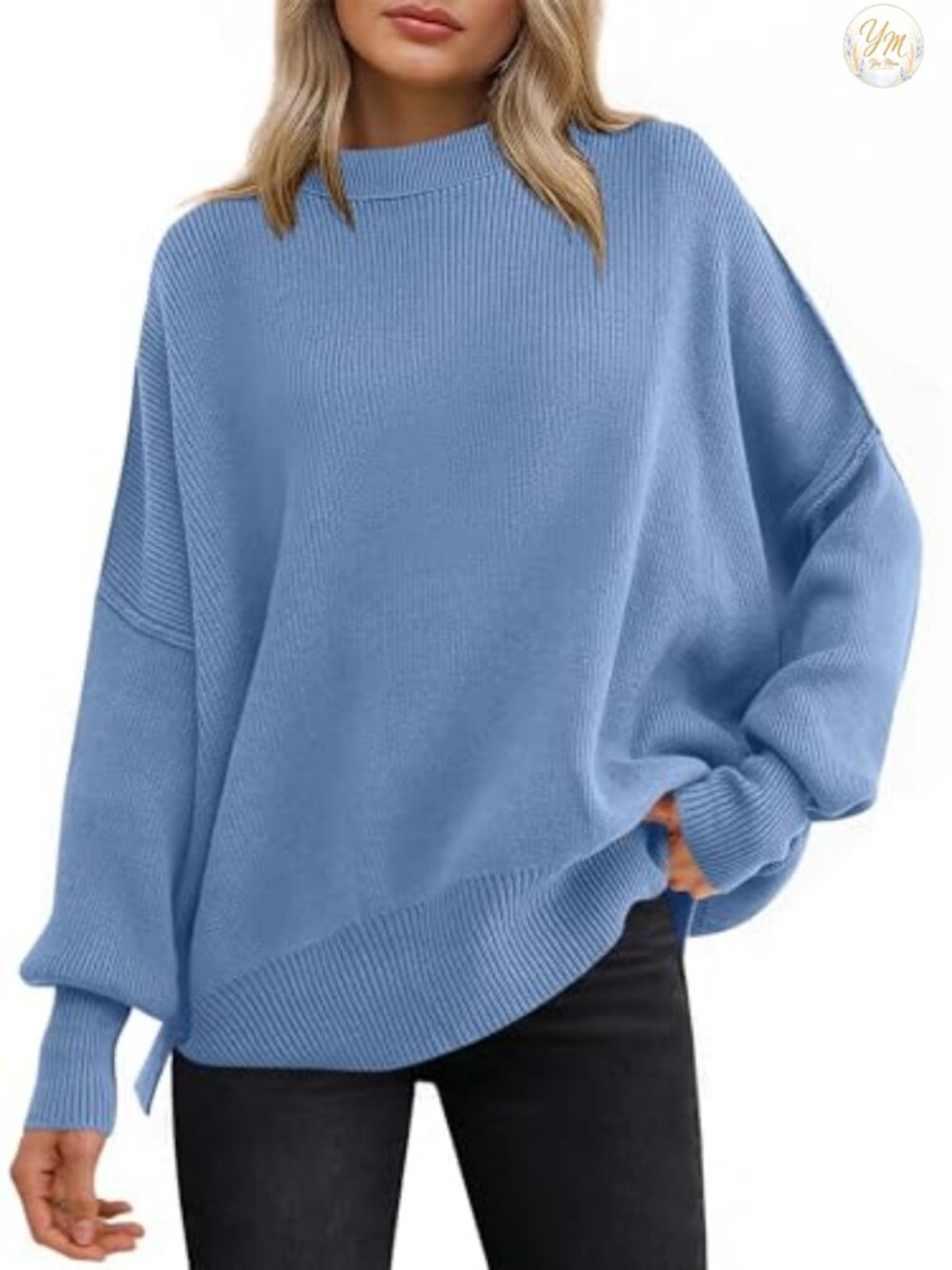 Women's Oversized Ribbed Knit Sweater Batwing Sleeve Crewneck Pullover